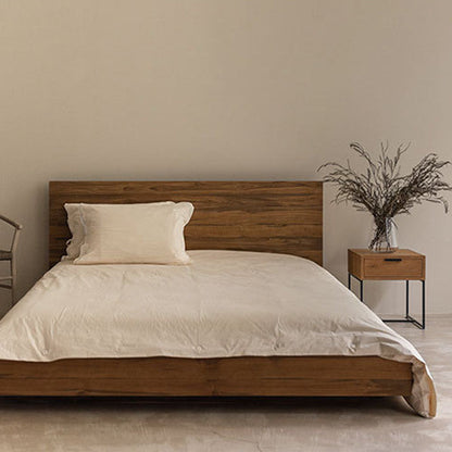 Traditional Japanese Solid Wood Iron Base Rectangular Nightstand 1-Drawer For Bedroom