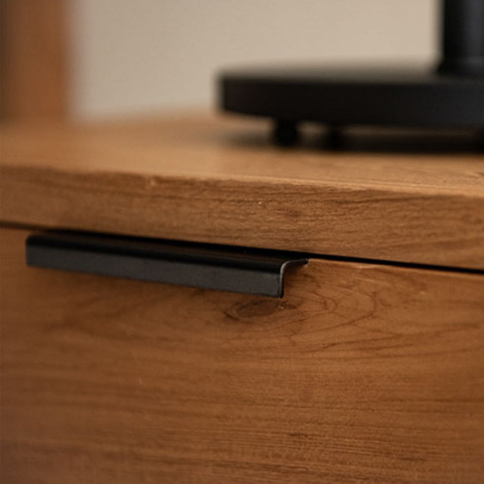 Traditional Japanese Solid Wood Iron Base Rectangular Nightstand 1-Drawer For Bedroom