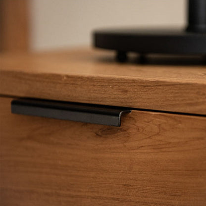 Traditional Japanese Solid Wood Iron Base Rectangular Nightstand 1-Drawer For Bedroom