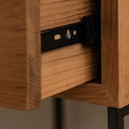 Traditional Japanese Solid Wood Iron Base Rectangular Nightstand 1-Drawer For Bedroom