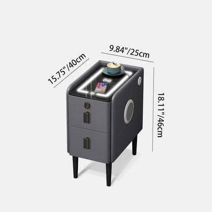 Contemporary Luxury Narrow Rectangular Glass Top Microfiber Leather Veneered Multi-Functional Nightstand 2-Drawer For Bedroom