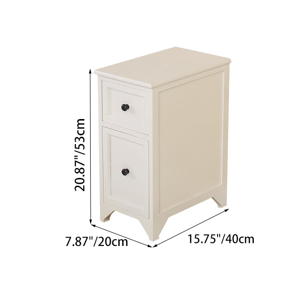 Traditional Japanese Ultra Thin Solid Wood Rectangular Nightstand Storage Organizer 2-Drawer For Bedroom