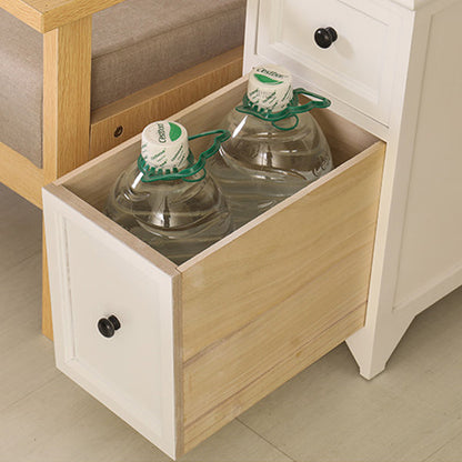 Traditional Japanese Ultra Thin Solid Wood Rectangular Nightstand Storage Organizer 2-Drawer For Bedroom