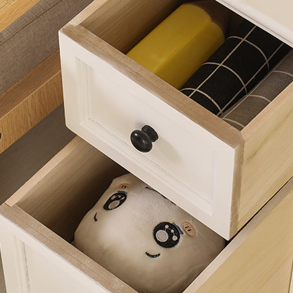 Traditional Japanese Ultra Thin Solid Wood Rectangular Nightstand Storage Organizer 2-Drawer For Bedroom