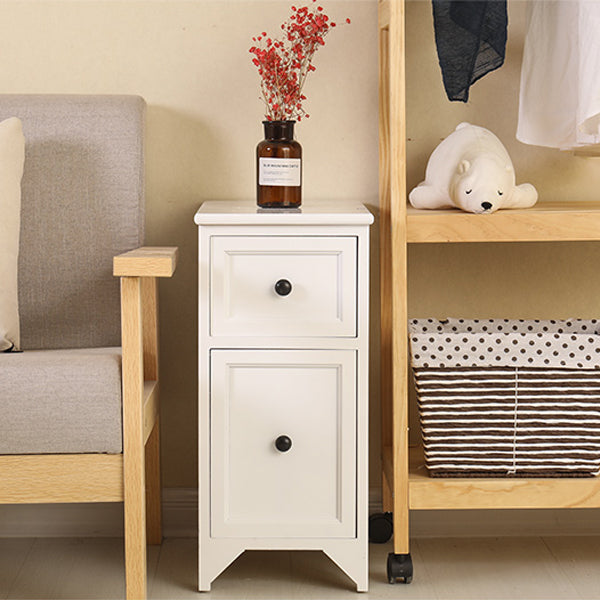 Traditional Japanese Ultra Thin Solid Wood Rectangular Nightstand Storage Organizer 2-Drawer For Bedroom