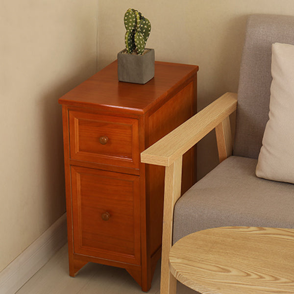 Traditional Japanese Ultra Thin Solid Wood Rectangular Nightstand Storage Organizer 2-Drawer For Bedroom