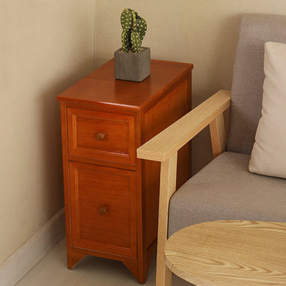 Traditional Japanese Ultra Thin Solid Wood Rectangular Nightstand Storage Organizer 2-Drawer For Bedroom