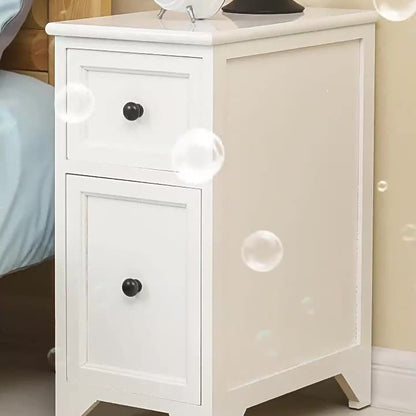 Traditional Japanese Ultra Thin Solid Wood Rectangular Nightstand Storage Organizer 2-Drawer For Bedroom