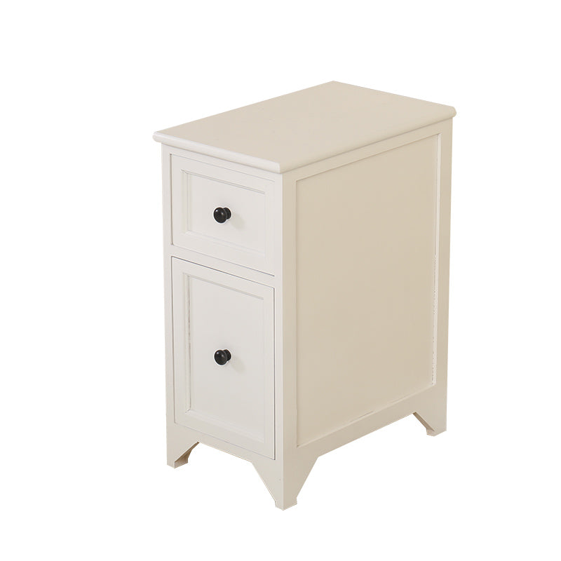 Traditional Japanese Ultra Thin Solid Wood Rectangular Nightstand Storage Organizer 2-Drawer For Bedroom