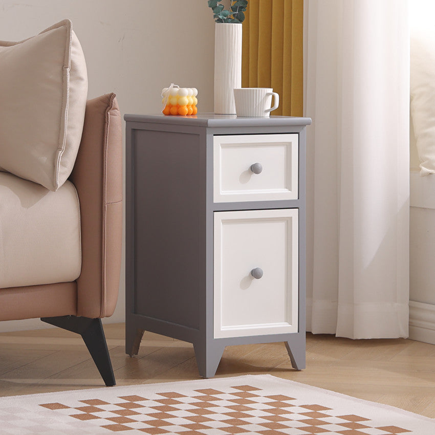 Traditional Japanese Ultra Thin Solid Wood Rectangular Nightstand Storage Organizer 2-Drawer For Bedroom