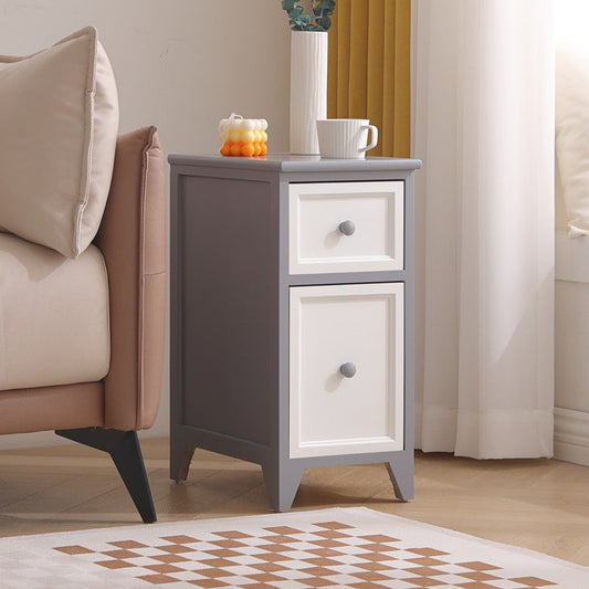 Traditional Japanese Ultra Thin Solid Wood Rectangular Nightstand Storage Organizer 2-Drawer For Bedroom