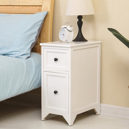 Traditional Japanese Ultra Thin Solid Wood Rectangular Nightstand Storage Organizer 2-Drawer For Bedroom