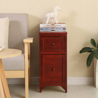 Traditional Japanese Ultra Thin Solid Wood Rectangular Nightstand Storage Organizer 2-Drawer For Bedroom