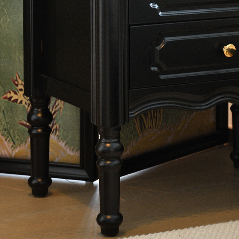 Traditional European Rectangular Solid Wood Nightstand 2-Drawer For Bedroom