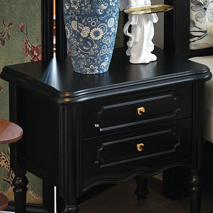 Traditional European Rectangular Solid Wood Nightstand 2-Drawer For Bedroom