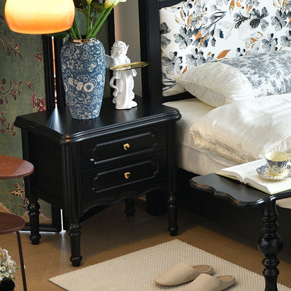 Traditional European Rectangular Solid Wood Nightstand 2-Drawer For Bedroom