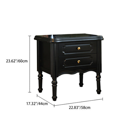 Traditional European Rectangular Solid Wood Nightstand 2-Drawer For Bedroom
