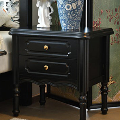 Traditional European Rectangular Solid Wood Nightstand 2-Drawer For Bedroom