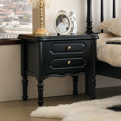 Traditional European Rectangular Solid Wood Nightstand 2-Drawer For Bedroom