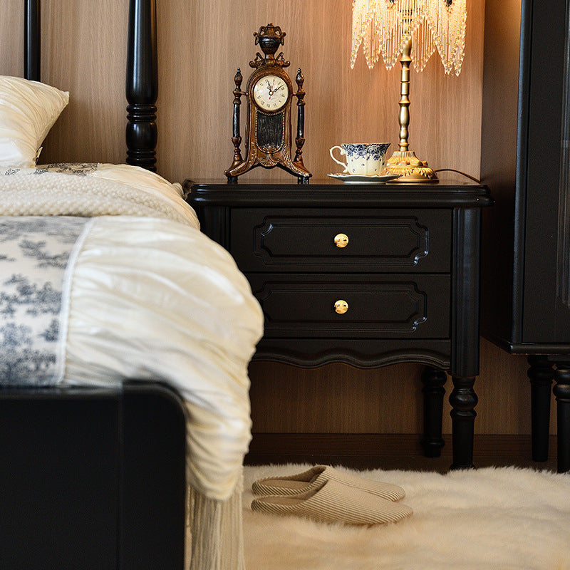 Traditional European Rectangular Solid Wood Nightstand 2-Drawer For Bedroom