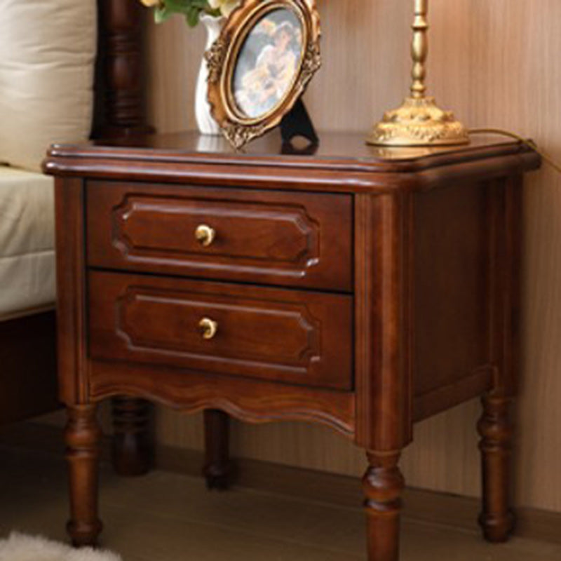 Traditional European Rectangular Solid Wood Nightstand 2-Drawer For Bedroom