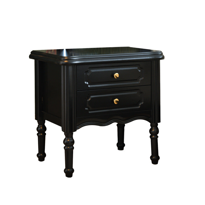 Traditional European Rectangular Solid Wood Nightstand 2-Drawer For Bedroom