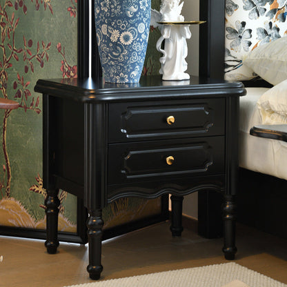 Traditional European Rectangular Solid Wood Nightstand 2-Drawer For Bedroom