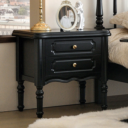 Traditional European Rectangular Solid Wood Nightstand 2-Drawer For Bedroom