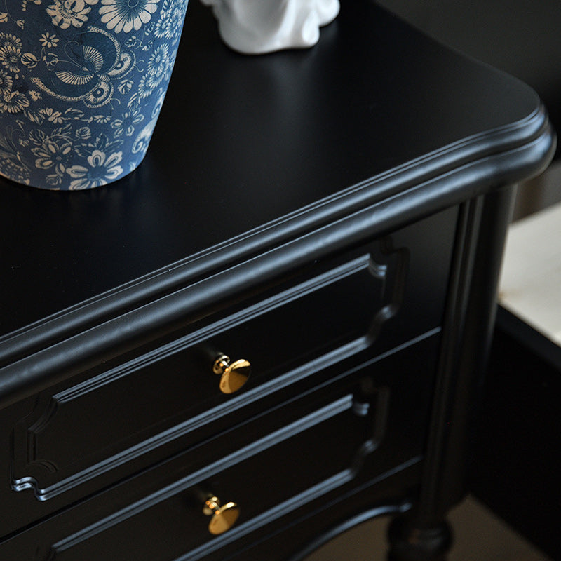 Traditional European Rectangular Solid Wood Nightstand 2-Drawer For Bedroom