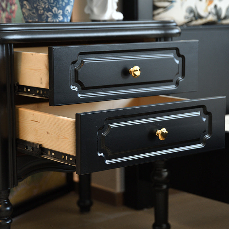 Traditional European Rectangular Solid Wood Nightstand 2-Drawer For Bedroom