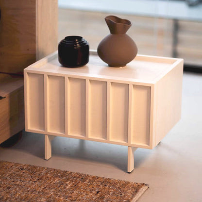 Modern Minimalist Solid Wood Geometric Cuboid Nightstand 1-Drawer For Bedroom