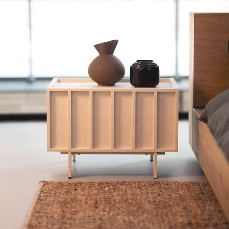 Modern Minimalist Solid Wood Geometric Cuboid Nightstand 1-Drawer For Bedroom