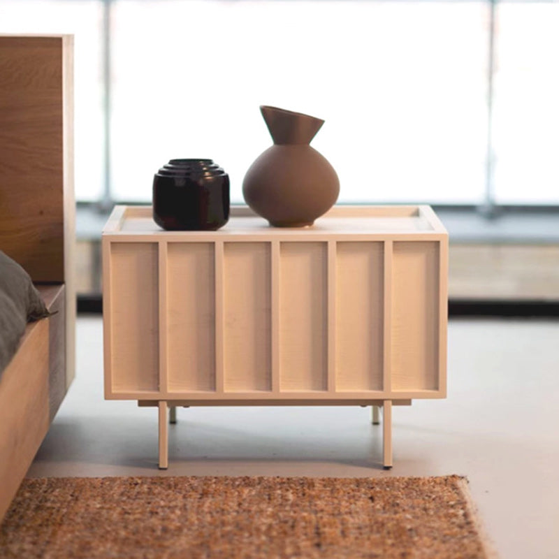 Modern Minimalist Solid Wood Geometric Cuboid Nightstand 1-Drawer For Bedroom