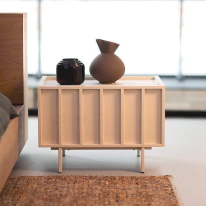 Modern Minimalist Solid Wood Geometric Cuboid Nightstand 1-Drawer For Bedroom