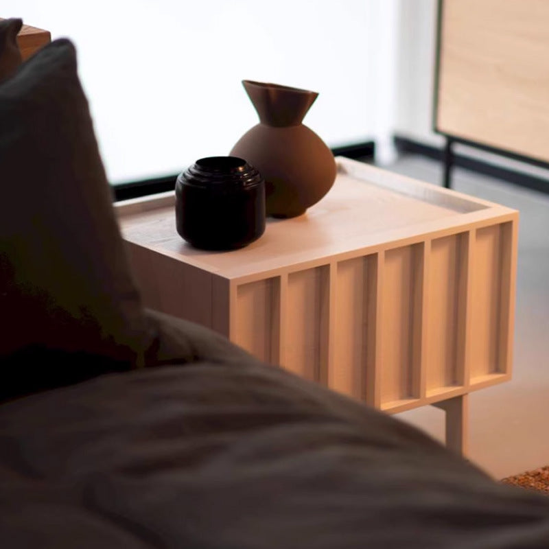 Modern Minimalist Solid Wood Geometric Cuboid Nightstand 1-Drawer For Bedroom