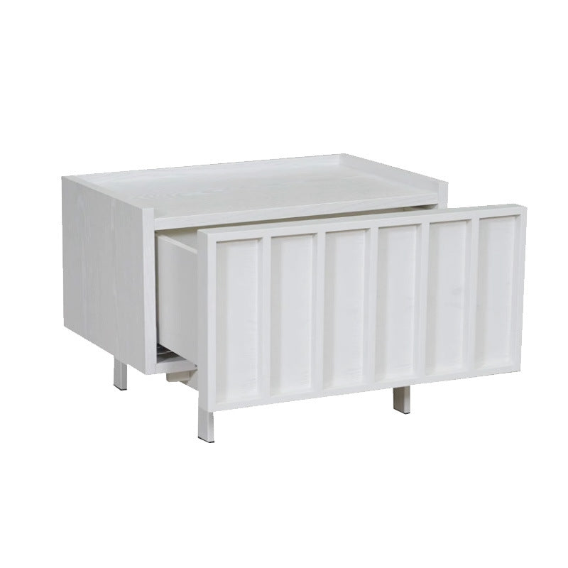 Modern Minimalist Solid Wood Geometric Cuboid Nightstand 1-Drawer For Bedroom