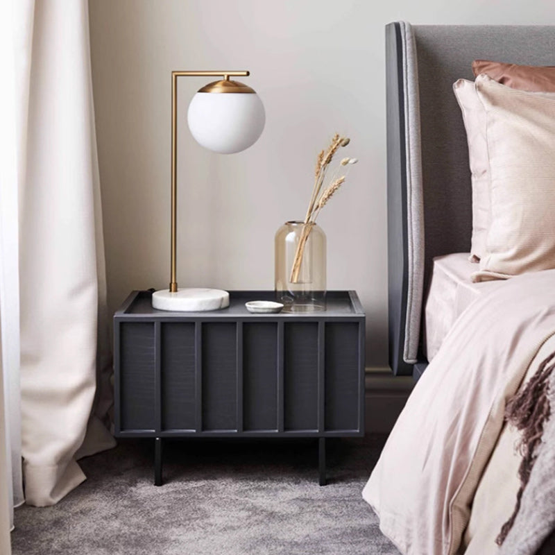 Modern Minimalist Solid Wood Geometric Cuboid Nightstand 1-Drawer For Bedroom