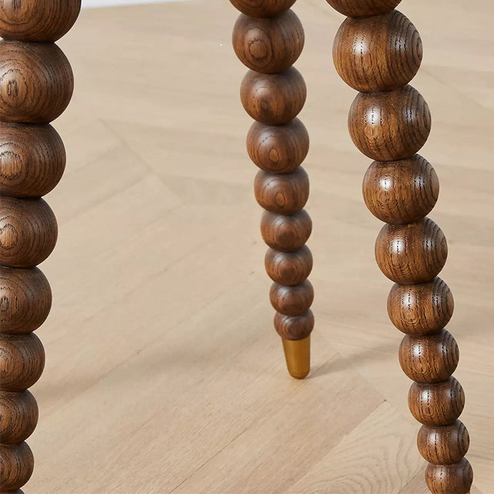 Traditional European Round Walnut Wood Grain Roman Column Base Nightstand 1-Drawer For Bedroom