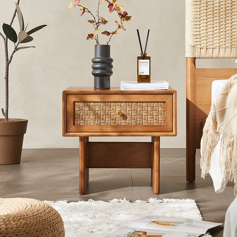 Traditional Vintage Rectangular Solid Wood Nightstand 1-Drawer For Bedroom