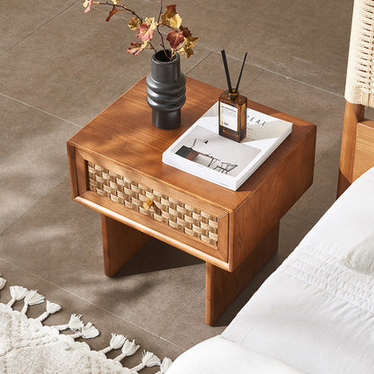 Traditional Vintage Rectangular Solid Wood Nightstand 1-Drawer For Bedroom