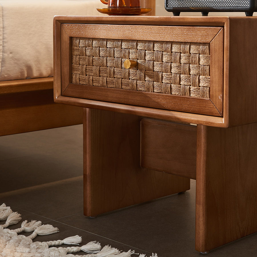 Traditional Vintage Rectangular Solid Wood Nightstand 1-Drawer For Bedroom