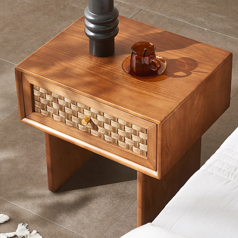 Traditional Vintage Rectangular Solid Wood Nightstand 1-Drawer For Bedroom