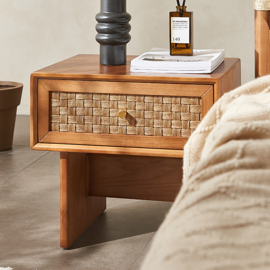 Traditional Vintage Rectangular Solid Wood Nightstand 1-Drawer For Bedroom