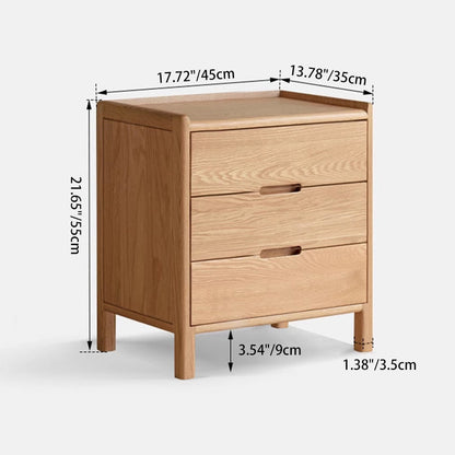 Traditional Vintage Rectangular Solid Wood Nightstand 3-Drawer For Bedroom