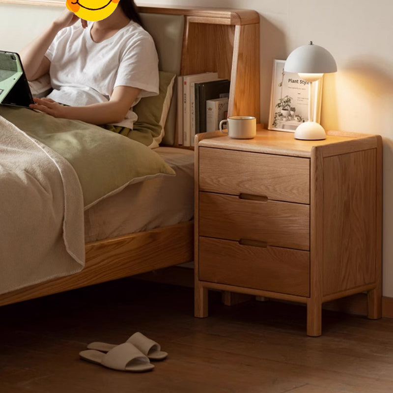 Traditional Vintage Rectangular Solid Wood Nightstand 3-Drawer For Bedroom