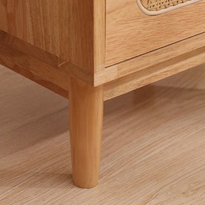 Traditional Vintage Square Solid Wood Top Rattan Woven Nightstand 2-Drawer For Bedroom