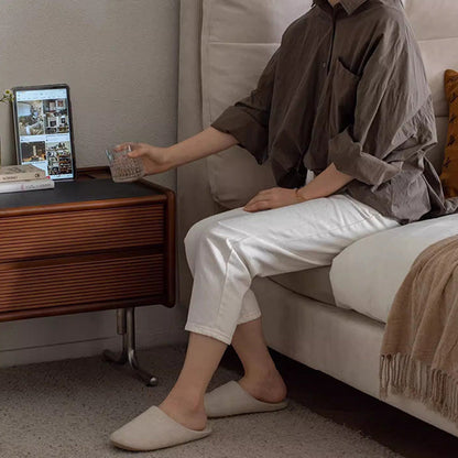 Traditional Vintage Sintered Stone Rectangular Top Solid Wood T-Shaped Stainless Steel Legs Nightstand 2-Drawer For Bedroom