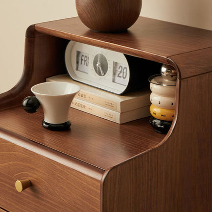 Traditional Japanese Square Solid Wood Top Nightstand 2-Tier Storage Drawer For Bedroom