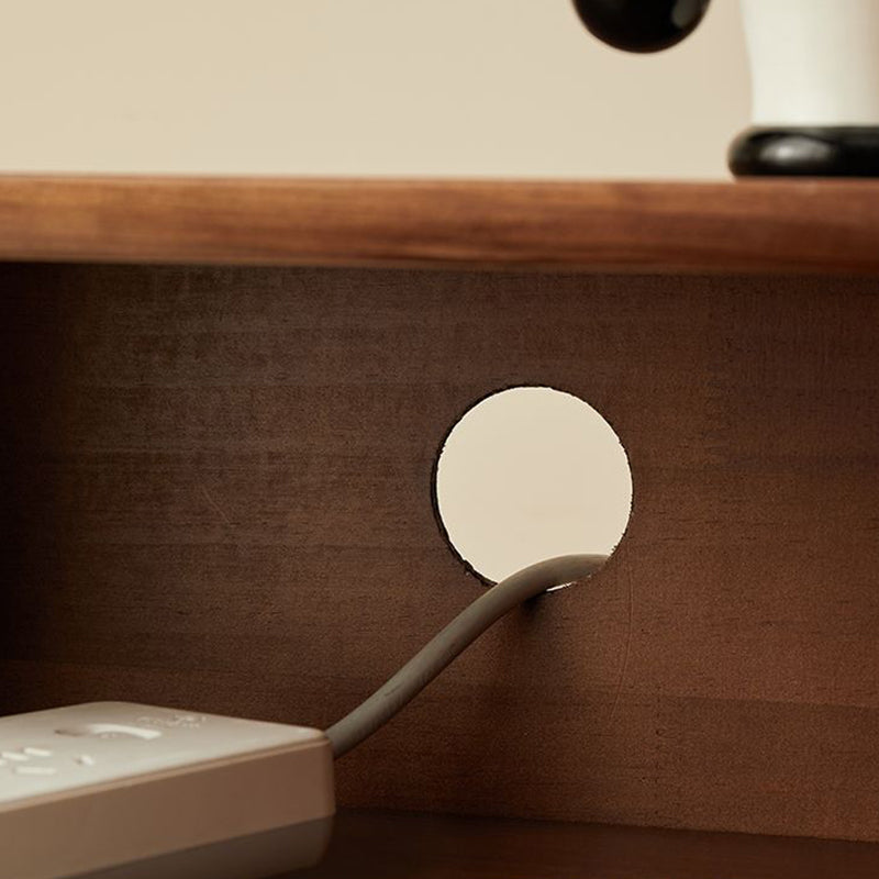 Traditional Japanese Square Solid Wood Top Nightstand 2-Tier Storage Drawer For Bedroom