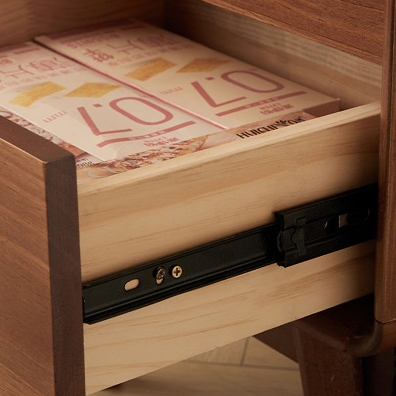 Traditional Japanese Square Solid Wood Top Nightstand 2-Tier Storage Drawer For Bedroom